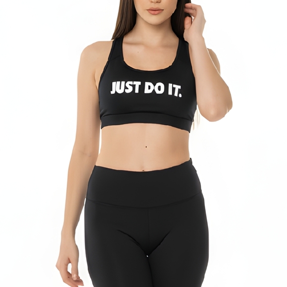 🦉Nike Black Sports Bra with White Text Just Do It - Picture 2 of 3